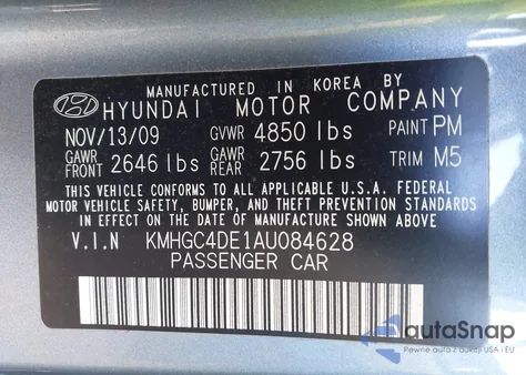 2010 Hyundai Genesis 3.8 из США, поврежденный, VIN KMHGC4DE1AU084628